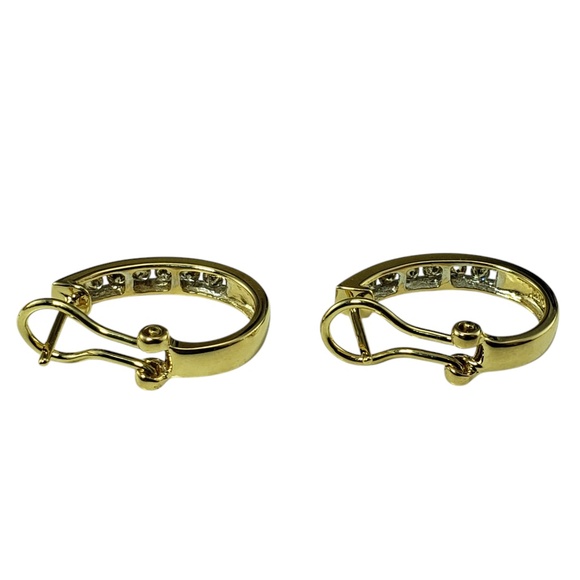 14 Karat Yellow Gold and Diamond Oval Hoop Earrings #20404 - Picture 5 of 8